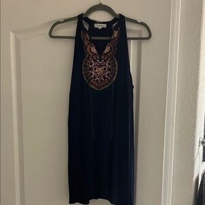 THML Navy Midi Dress with Embroidered Detail